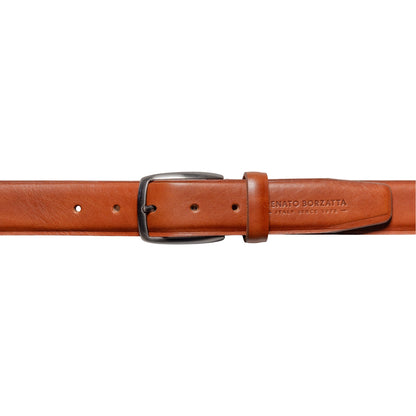 RB4025S | Men's Belt Made in Italy in Genuine Vegetable-Tanned Leather. Satin Gunmetal Buckle. Cognac Color. Dimensions: 125 x 3.5 x 0.5 cm (waistline 110 cm)-1