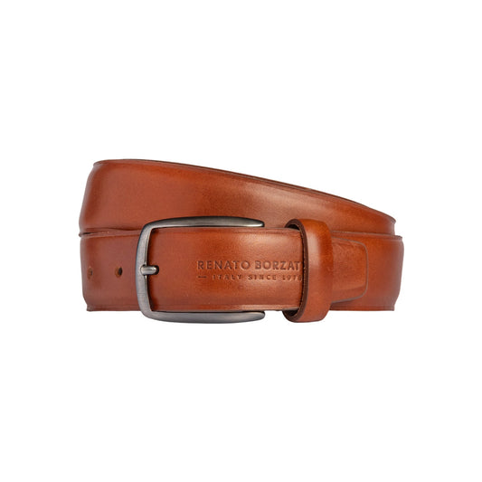 RB4025S | Men's Belt Made in Italy in Genuine Vegetable-Tanned Leather. Satin Gunmetal Buckle. Cognac Color. Dimensions: 125 x 3.5 x 0.5 cm (waistline 110 cm)-0