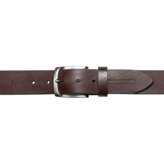 RB4027B | Men's Belt Made in Italy in Genuine Vegetable-Tanned Leather. Satin Gunmetal Buckle. Dark Brown Color. Dimensions: 125 x 4.0 x 0.5 cm (waistline 110 cm)-1