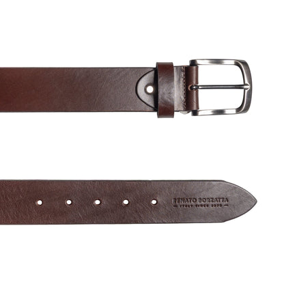 RB4027B | Men's Belt Made in Italy in Genuine Vegetable-Tanned Leather. Satin Gunmetal Buckle. Dark Brown Color. Dimensions: 125 x 4.0 x 0.5 cm (waistline 110 cm)-2