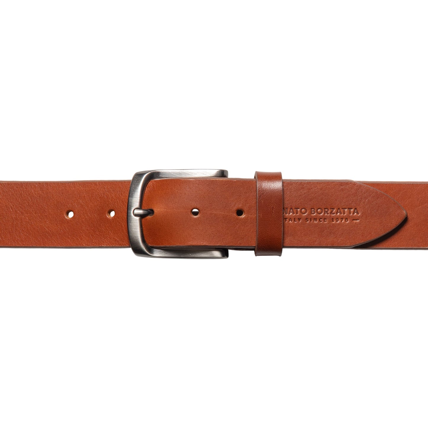 RB4027S | Men's Belt Made in Italy in Genuine Vegetable-Tanned Leather. Satin Gunmetal Buckle. Cognac Color. Dimensions: 125 x 4.0 x 0.5 cm (waistline 110 cm)-1