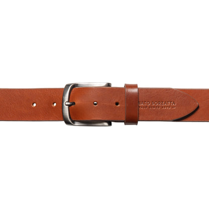 RB4027S | Men's Belt Made in Italy in Genuine Vegetable-Tanned Leather. Satin Gunmetal Buckle. Cognac Color. Dimensions: 125 x 4.0 x 0.5 cm (waistline 110 cm)-1