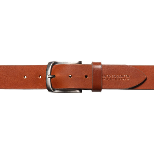 RB4027S | Men's Belt Made in Italy in Genuine Vegetable-Tanned Leather. Satin Gunmetal Buckle. Cognac Color. Dimensions: 125 x 4.0 x 0.5 cm (waistline 110 cm)-1