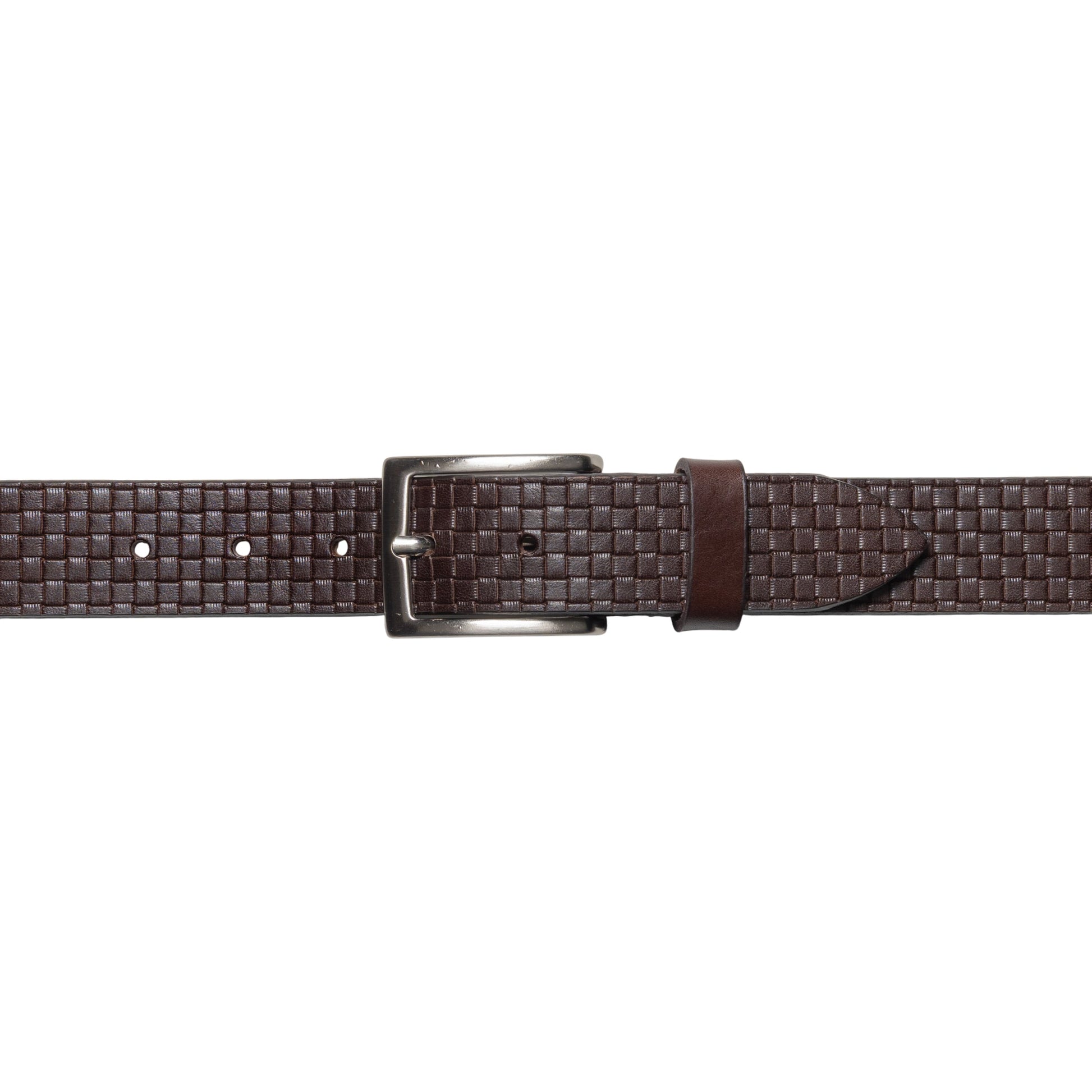 RB4028B | Men's Belt with Allover Print, Made in Italy in Genuine Vegetable-Tanned Leather. Satin Silver Buckle. Dark Brown. Dimensions: 125 x 3.5 x 0.5 cm (waistline 110 cm).-1