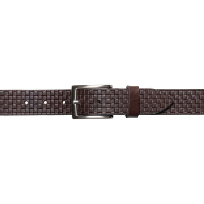 RB4028B | Men's Belt with Allover Print, Made in Italy in Genuine Vegetable-Tanned Leather. Satin Silver Buckle. Dark Brown. Dimensions: 125 x 3.5 x 0.5 cm (waistline 110 cm).-1