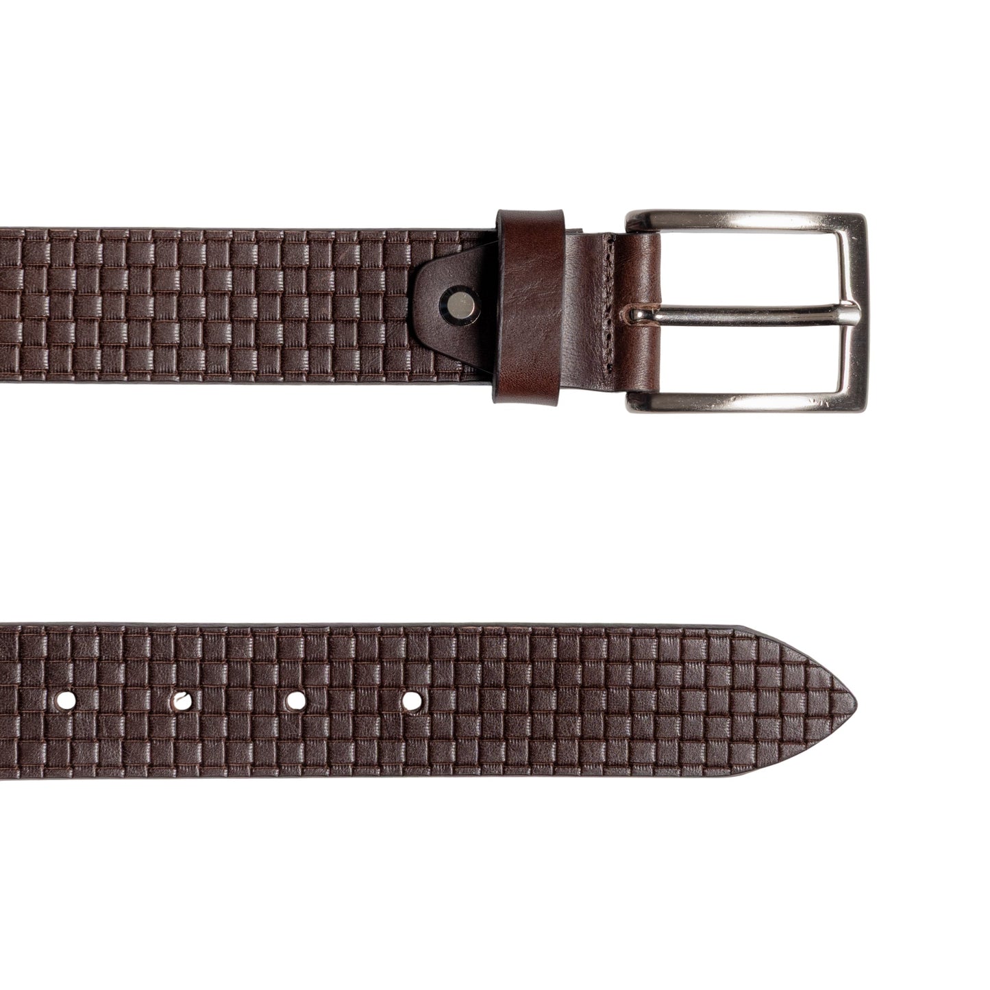 RB4028B | Men's Belt with Allover Print, Made in Italy in Genuine Vegetable-Tanned Leather. Satin Silver Buckle. Dark Brown. Dimensions: 125 x 3.5 x 0.5 cm (waistline 110 cm).-2