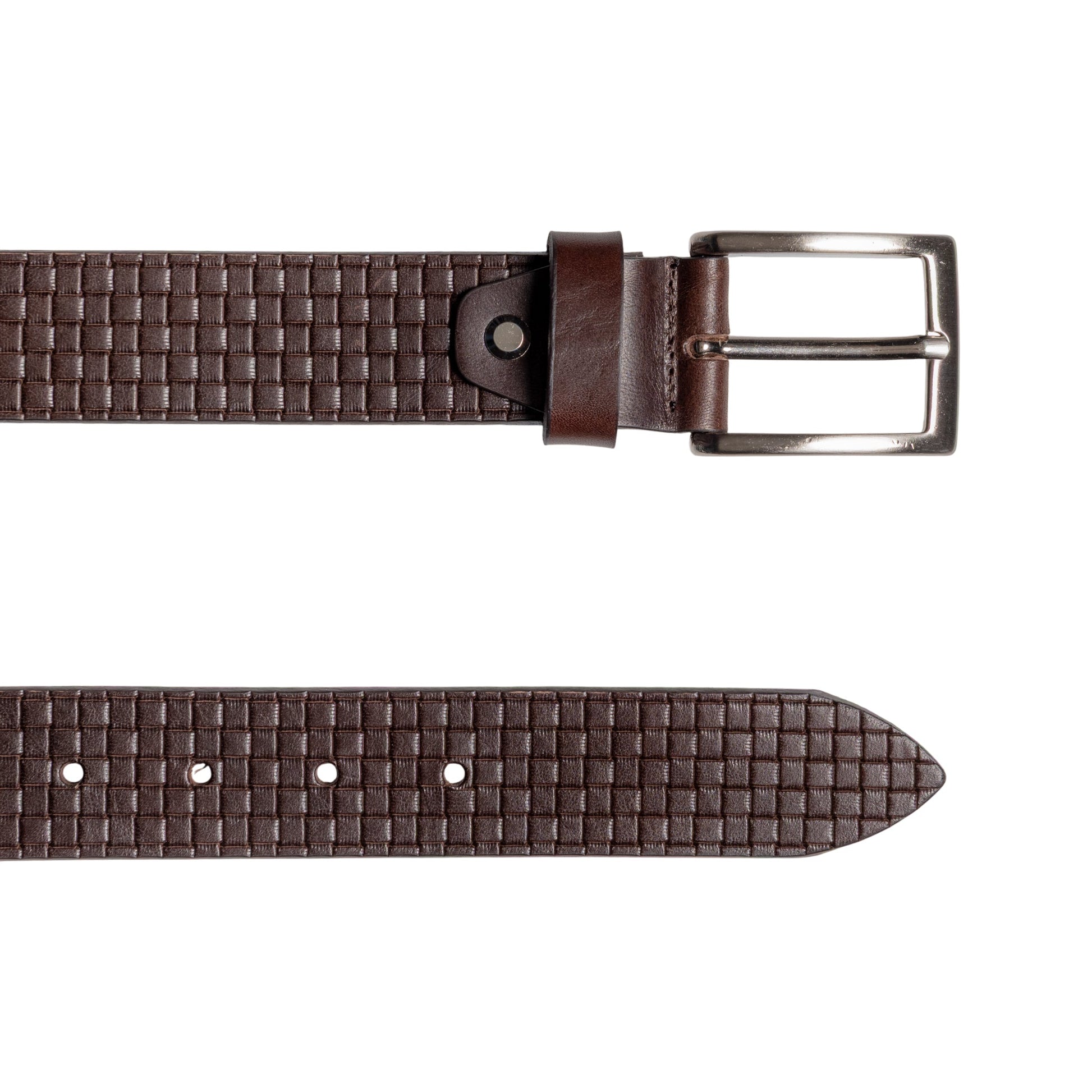 RB4028B | Men's Belt with Allover Print, Made in Italy in Genuine Vegetable-Tanned Leather. Satin Silver Buckle. Dark Brown. Dimensions: 125 x 3.5 x 0.5 cm (waistline 110 cm).-2
