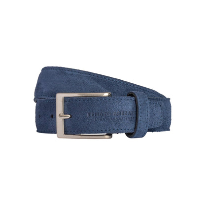 RB4029D | Men's Belt Made in Italy in Genuine Suede Leather. Satin Silver Buckle. Color: Blue. Dimensions: 125 x 3.5 x 0.5 cm (waistline 110 cm)-0