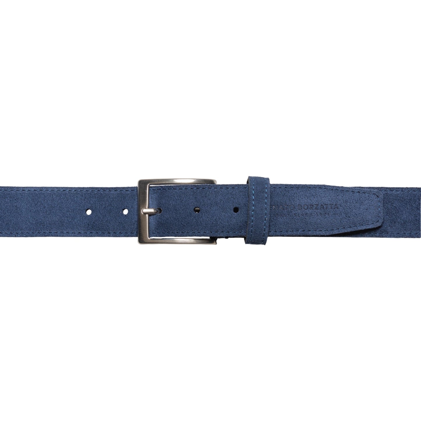 RB4029D | Men's Belt Made in Italy in Genuine Suede Leather. Satin Silver Buckle. Color: Blue. Dimensions: 125 x 3.5 x 0.5 cm (waistline 110 cm)-1
