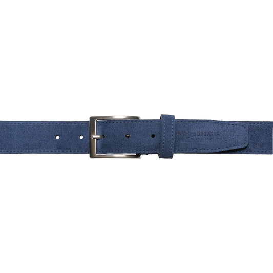 RB4029D | Men's Belt Made in Italy in Genuine Suede Leather. Satin Silver Buckle. Color: Blue. Dimensions: 125 x 3.5 x 0.5 cm (waistline 110 cm)-1