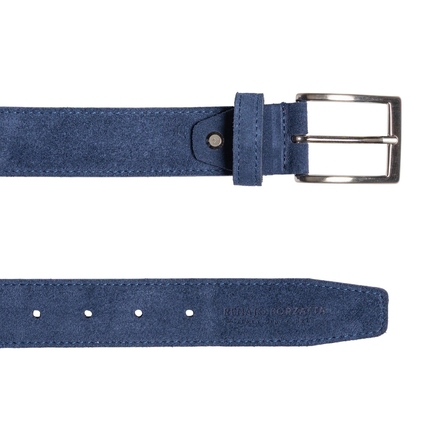 RB4029D | Men's Belt Made in Italy in Genuine Suede Leather. Satin Silver Buckle. Color: Blue. Dimensions: 125 x 3.5 x 0.5 cm (waistline 110 cm)-2