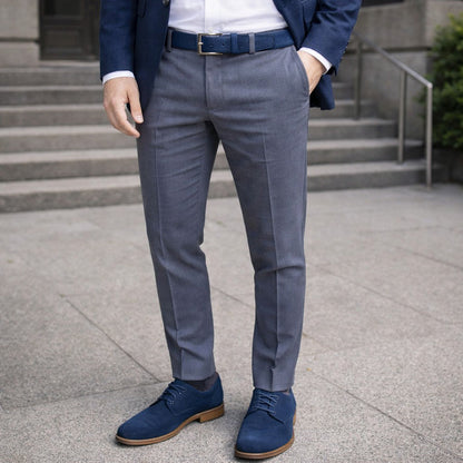 RB4029D | Men's Belt Made in Italy in Genuine Suede Leather. Satin Silver Buckle. Color: Blue. Dimensions: 125 x 3.5 x 0.5 cm (waistline 110 cm)-3