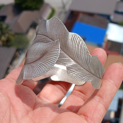 Two Leafs Bracelet, Hand Crafted Sterling Silver Bracelet / Bangle with 2 Leafs-2