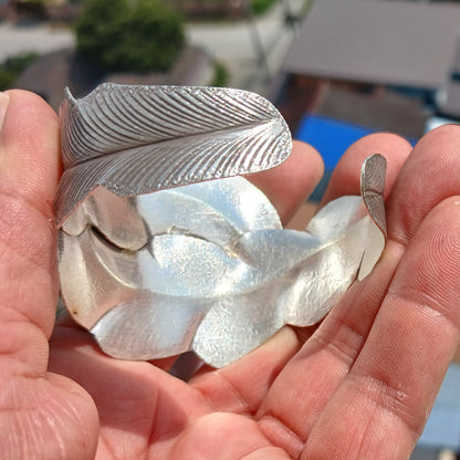 Two Leafs Bracelet, Hand Crafted Sterling Silver Bracelet / Bangle with 2 Leafs-3