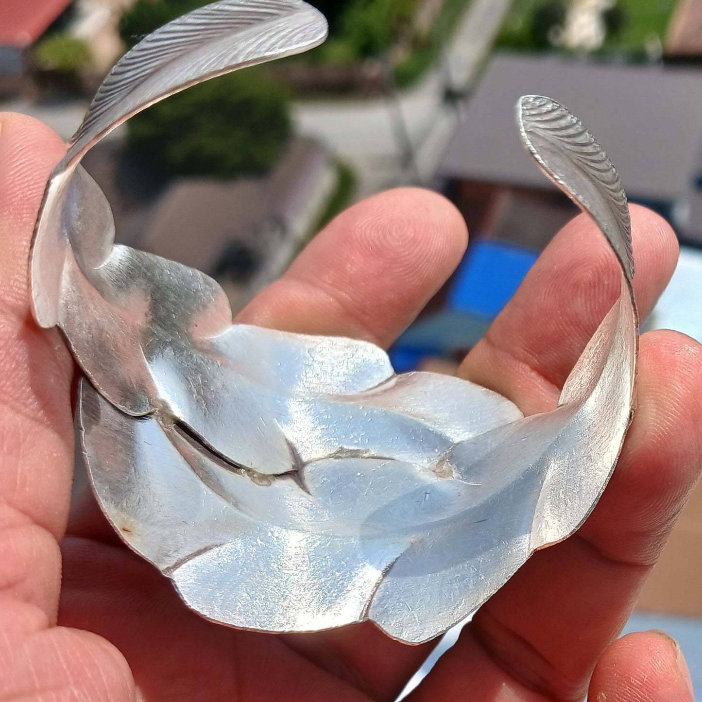 Two Leafs Bracelet, Hand Crafted Sterling Silver Bracelet / Bangle with 2 Leafs-4