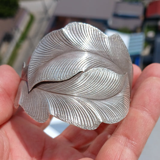 Two Leafs Bracelet, Hand Crafted Sterling Silver Bracelet / Bangle with 2 Leafs-0