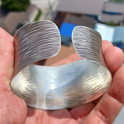 Minimalist Silver Bracelet, Sterling Silver Bracelet, Extra wide Bracelet, Hand Crafted Sterling Silver Bracelet / Bangle-4