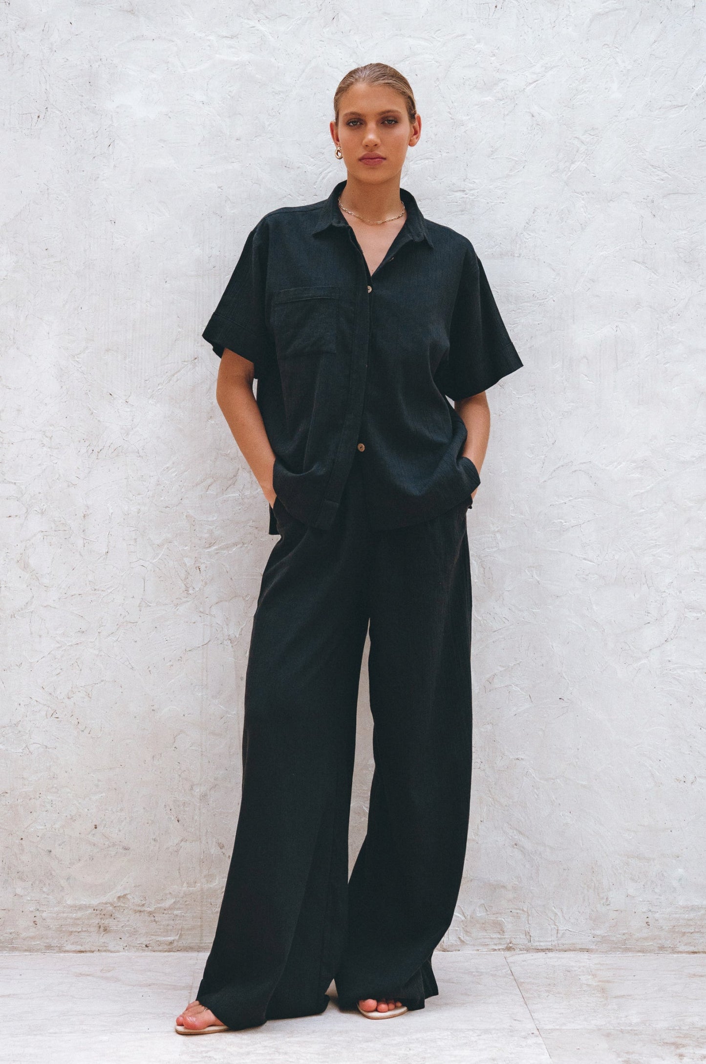 Raya Wide Leg Linen Pants-5