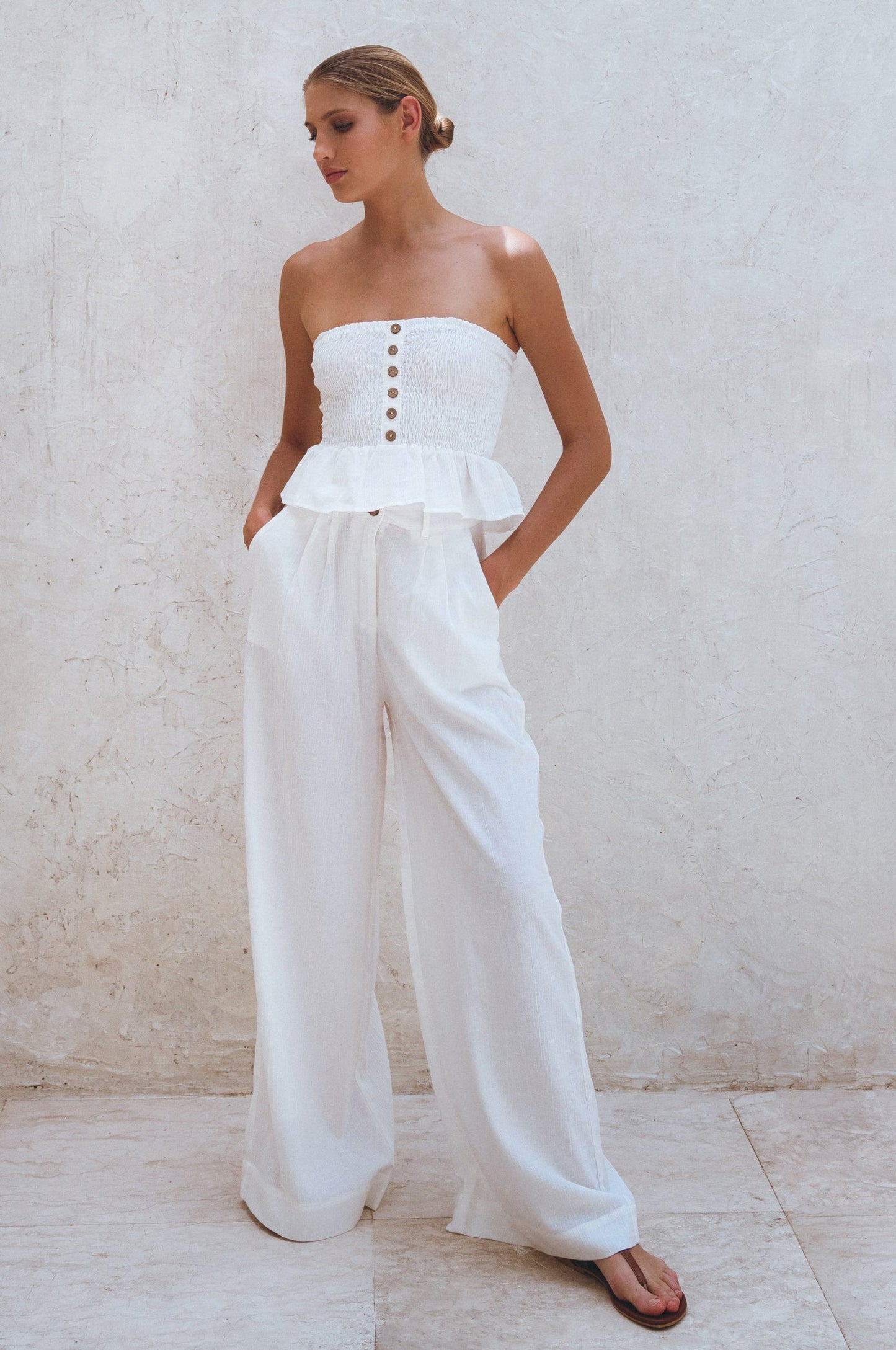 Raya Wide Leg Linen Pants-0