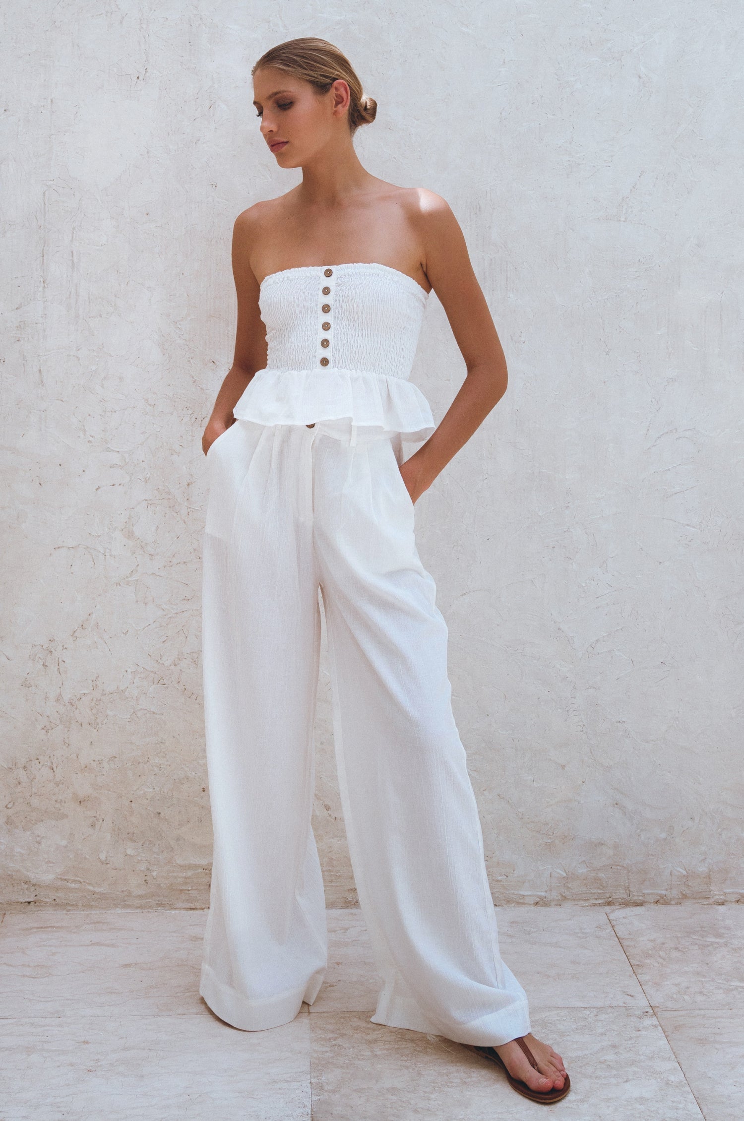 Raya Wide Leg Linen Pants-0