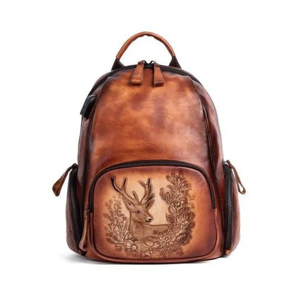 Rossie Viren Women's  Retro Genuine Leather Large Backpack, Leather Rucksack, Leather Knapsack ,Office Bag,Travel Backpack-0