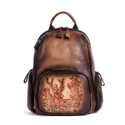 Rossie Viren Women's  Retro Genuine Leather Large Backpack, Leather Rucksack, Leather Knapsack ,Office Bag,Travel Backpack-3