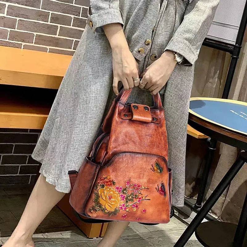 Rossie Viren Women's  Vintage Leather Backpack, Leather Rucksack, Womens Backpack, Gift for her-3
