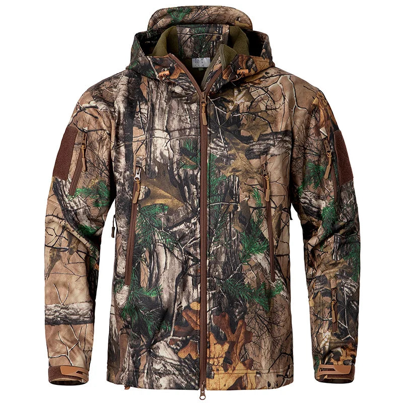 Men's Silent Soft Shell Camouflage Tactical Jacket Waterproof Warm Fleece Hunting Jackets Outdoor Hiking Fishing Hooded Coat-7