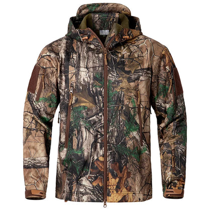 Men's Silent Soft Shell Camouflage Tactical Jacket Waterproof Warm Fleece Hunting Jackets Outdoor Hiking Fishing Hooded Coat-0
