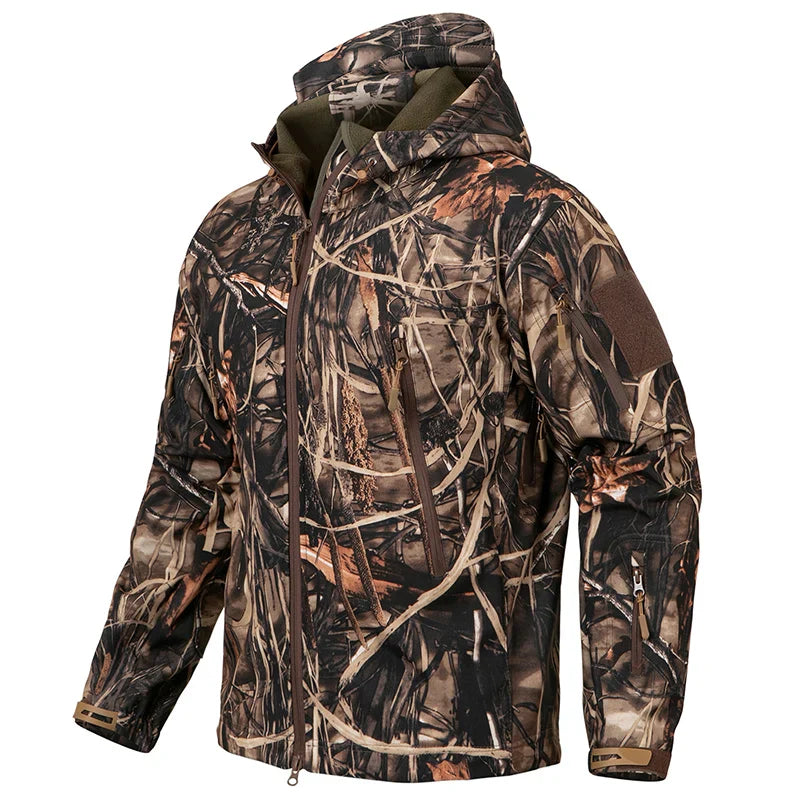 Silent Softshell Camouflage Hunting Jacket Men Waterproof Fleece Hooded Hunting Clothes Warm Outdoor Hiking Tactical Coat-0