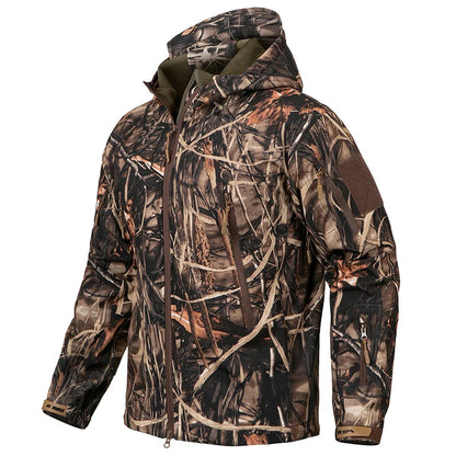 Silent Softshell Camouflage Hunting Jacket Men Waterproof Fleece Hooded Hunting Clothes Warm Outdoor Hiking Tactical Coat-0