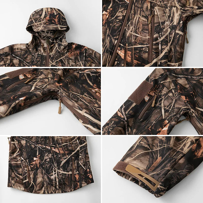 Silent Softshell Camouflage Hunting Jacket Men Waterproof Fleece Hooded Hunting Clothes Warm Outdoor Hiking Tactical Coat-2