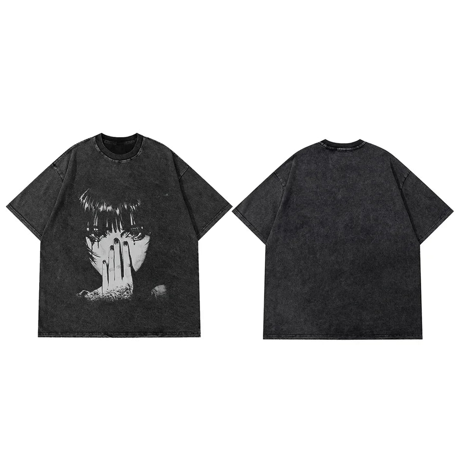Hip Hop Washed Graphic T Shirt Men Streetwear Cotton Loose Fit-1