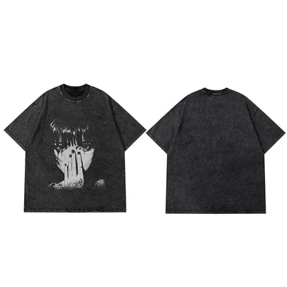 Hip Hop Washed Graphic T Shirt Men Streetwear Cotton Loose Fit-1