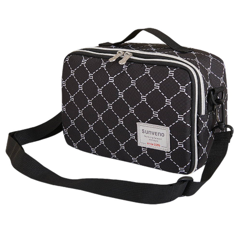 SUNVENO portable diaper changing bag with mat, black diaper bag featuring multiple compartments and convenient design for parents