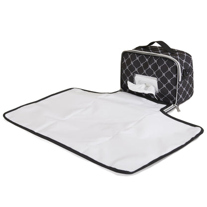SUNVENO portable diaper changing bag with mat, black diaper bag for parents, with compartments and changing pad for on-the-go use.