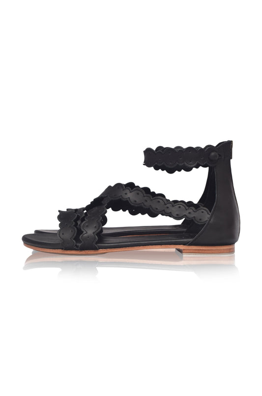 Salty Sea Criss Cross Leather Sandals (Sz. 5)-1