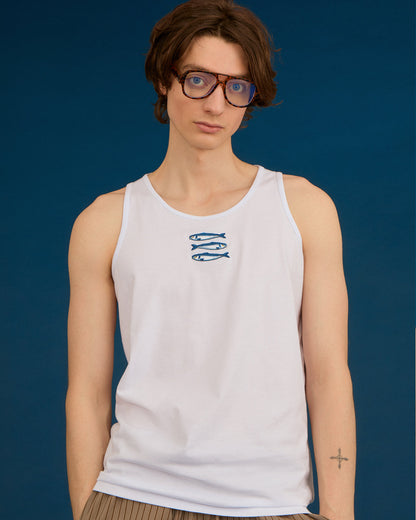 Sardines Embroidered Organic Cotton Tank Top-1