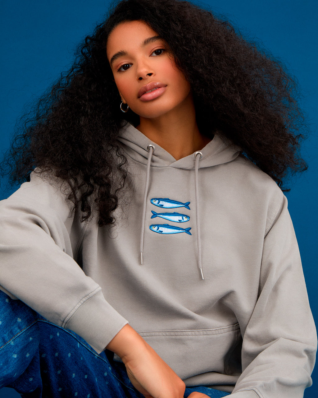 Sardines Organic Cotton Embroidered Hoodie Grey-2