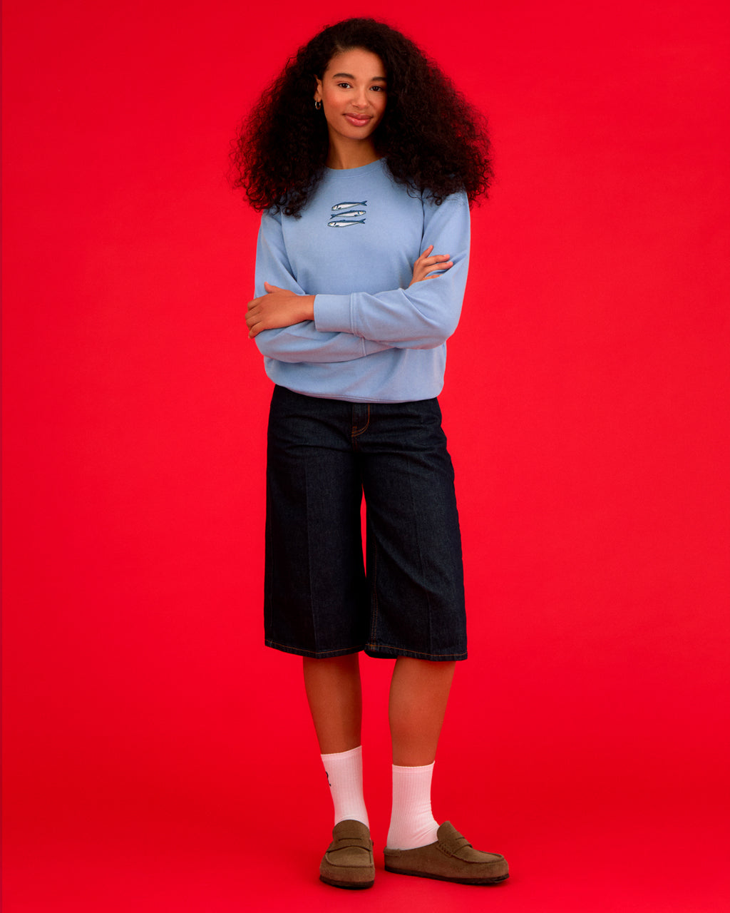 Sardines Organic Cotton Embroidered Sweatshirt Blue-1