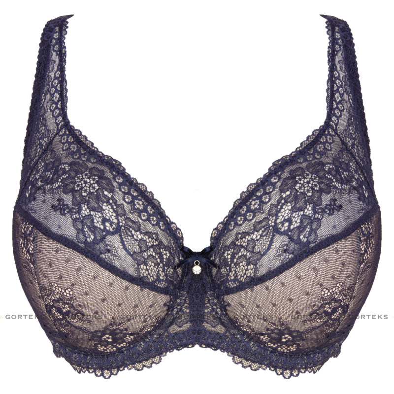 Semi Sheer Half Padded Bra Gorteks Scarlet Navy Blue-4