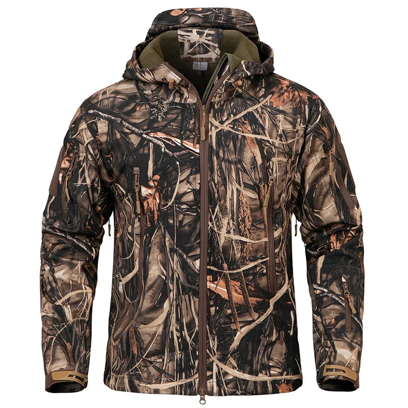 Men's Silent Soft Shell Camouflage Tactical Jacket Waterproof Warm Fleece Hunting Jackets Outdoor Hiking Fishing Hooded Coat-5