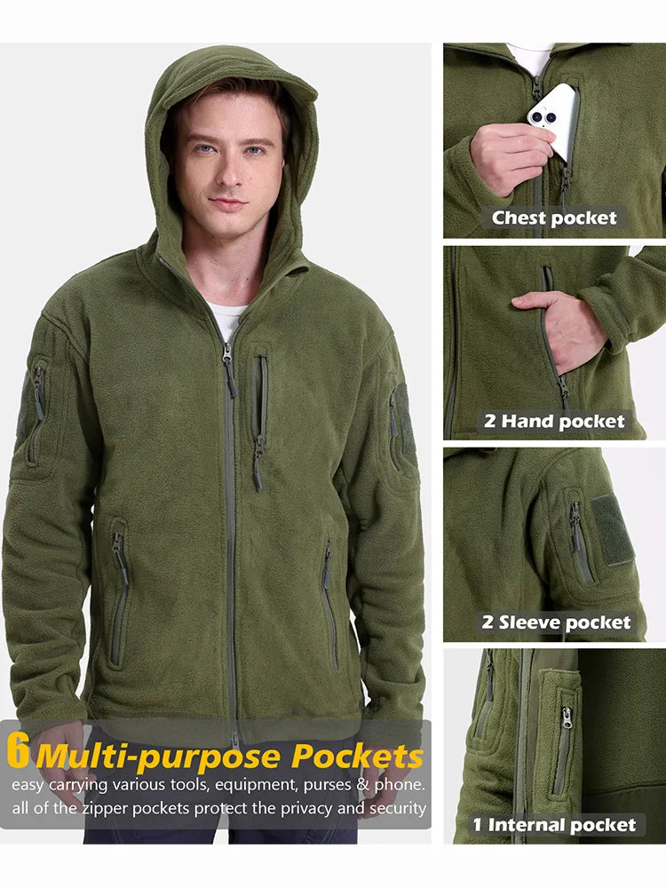 Men's Tactical Fleece Jacket Winter Warm Full Zip Military Hoodies Multi-Pockets Hiking Hunting Outdoor Coats-3