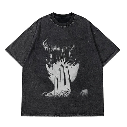 Hip Hop Washed Graphic T Shirt Men Streetwear Cotton Loose Fit-2