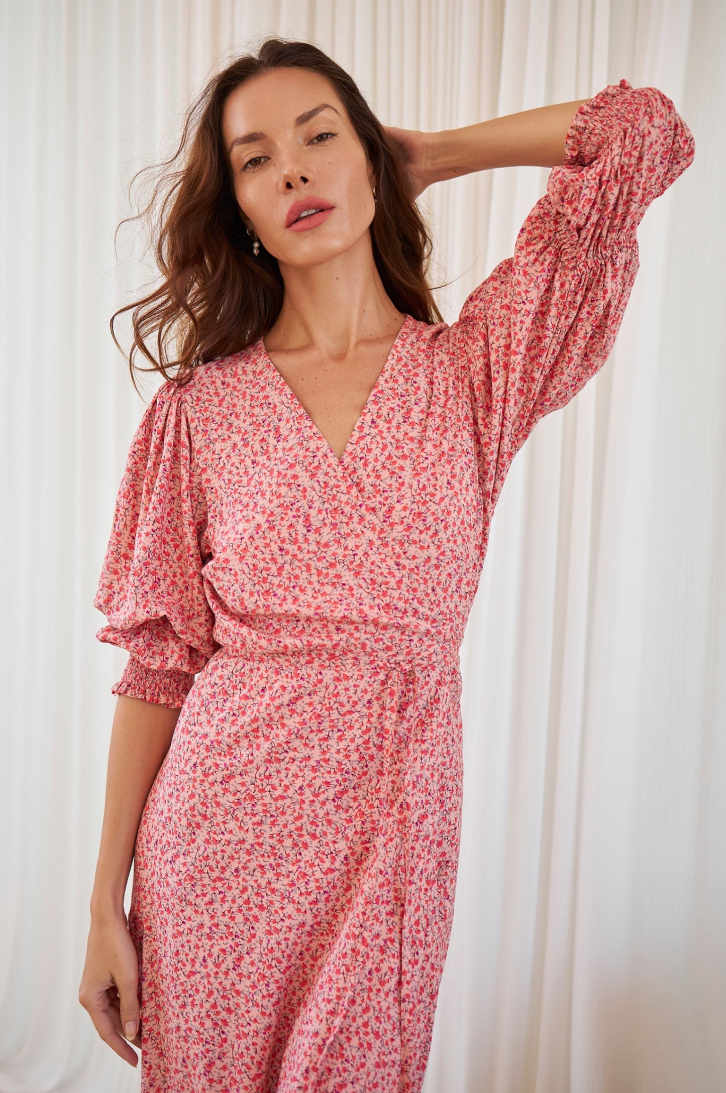 Set Sail Puff Sleeve Wrap Cotton Dress (Sale)