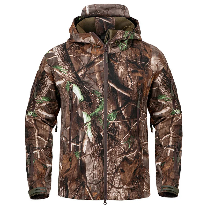 Men's Silent Soft Shell Camouflage Tactical Jacket Waterproof Warm Fleece Hunting Jackets Outdoor Hiking Fishing Hooded Coat-6