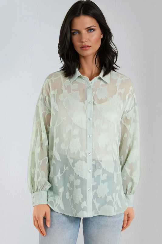 Mint Sheer Floral Shirt-0