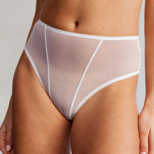 Sheer High-Waist Brief Panty Astrid White | Blush Lingerie-0