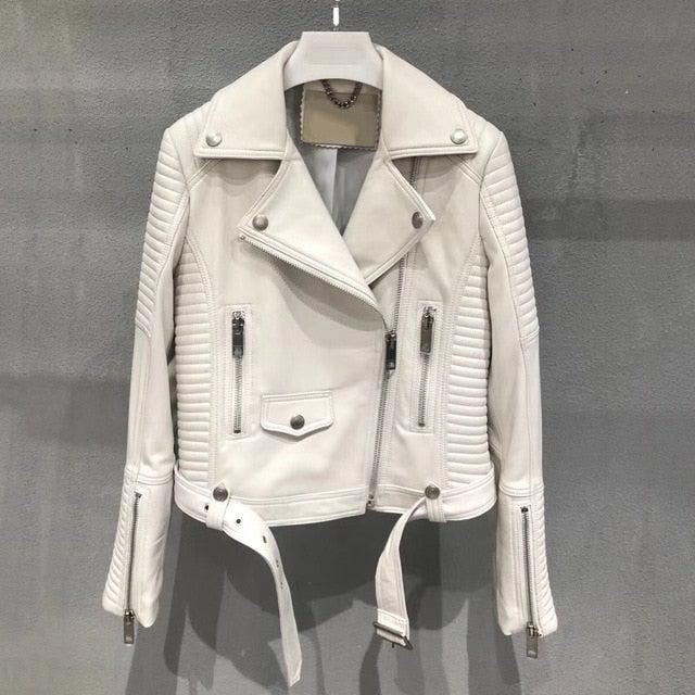 Sleuve Luxury Genuine Sheepskin Leather Biker Jacket for Women-1