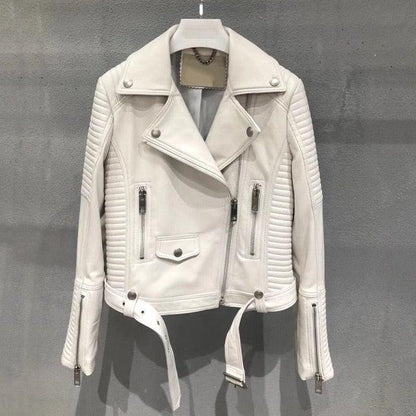 Sleuve Luxury Genuine Sheepskin Leather Biker Jacket for Women-1